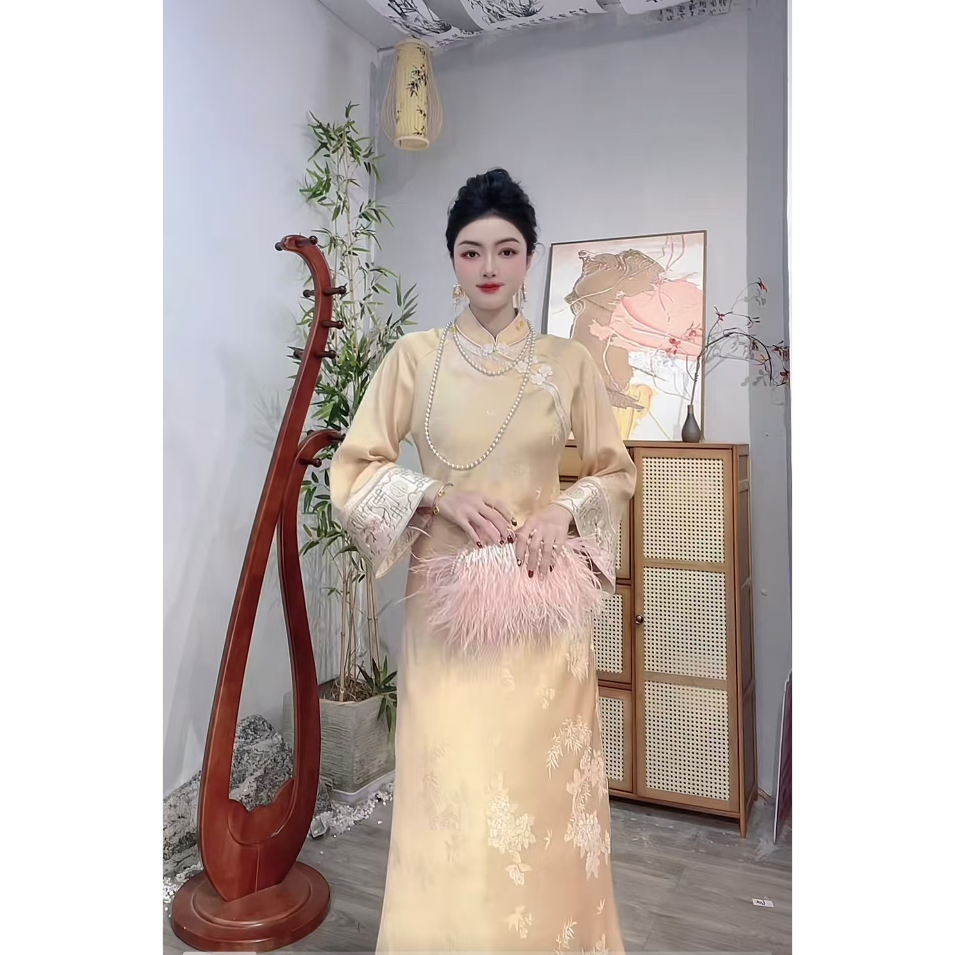 木木2025春季新款日常中国风时尚气质新中式长款连衣裙（2553）