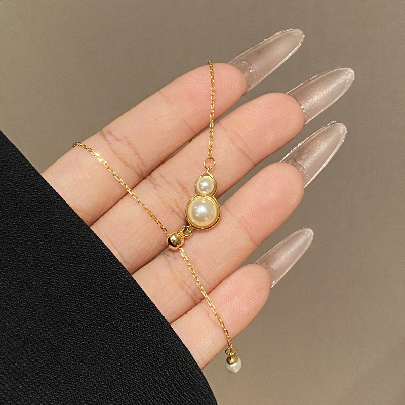 铜合金仿珍珠吊坠 轻奢设计高级感锁骨葫芦项链A3234
