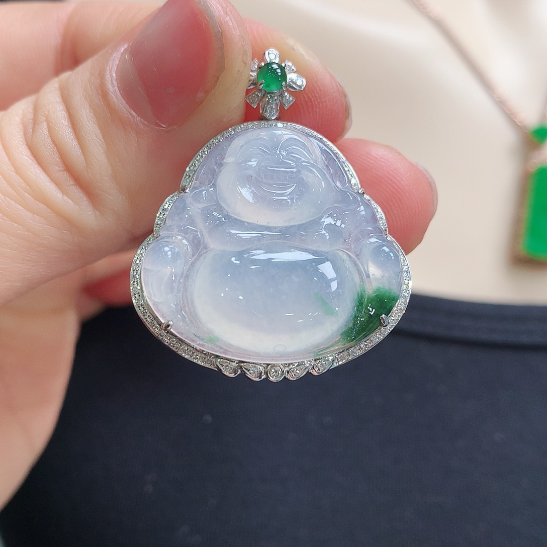 翡翠颈饰18K金镶嵌佛公