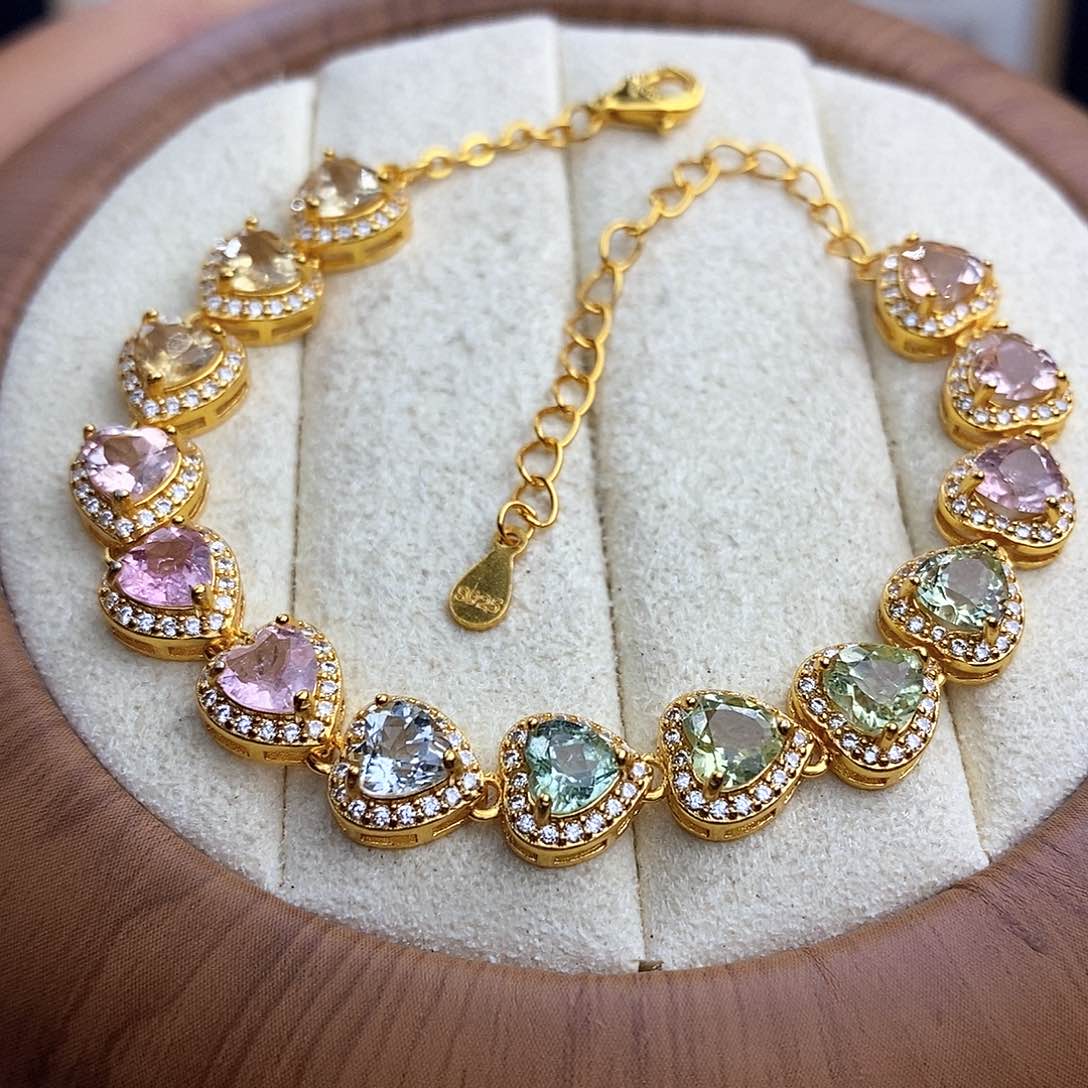 银S925镶嵌手链碧玺一物一证