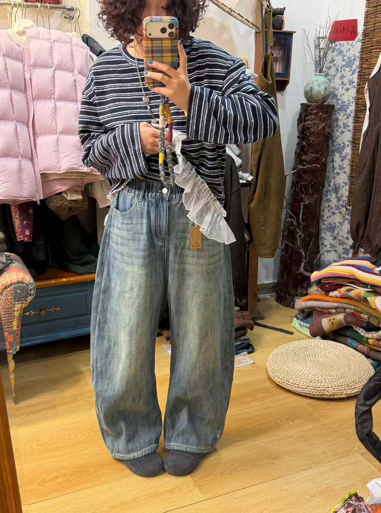 「慧子小店」日系复古百搭牛仔裤宽松加绒牛仔裤