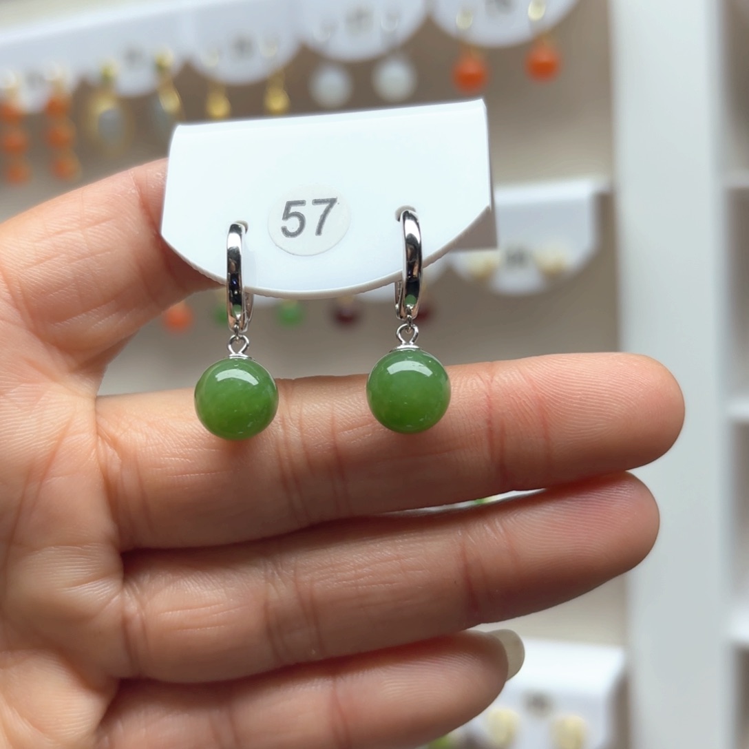 和田玉耳饰银S925镶嵌