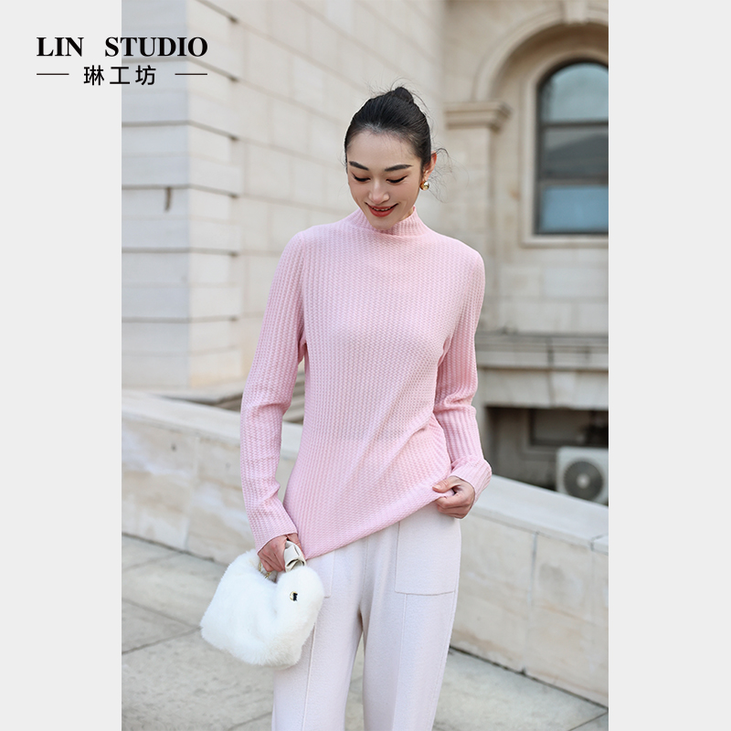 【山羊绒】琳工坊“岫烟”粉色针织衫气质百搭时尚精致秋冬唐琳设计师