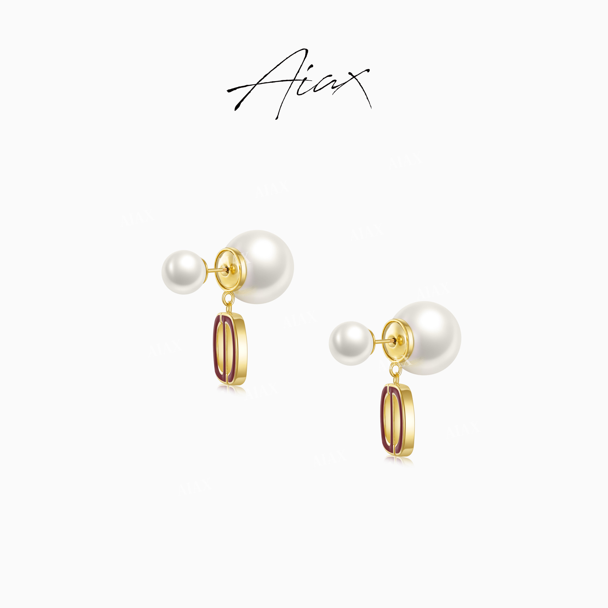 AIAX 镀K金 轻奢简约气质名媛字母珠珠蛇年红色耳环TSL966