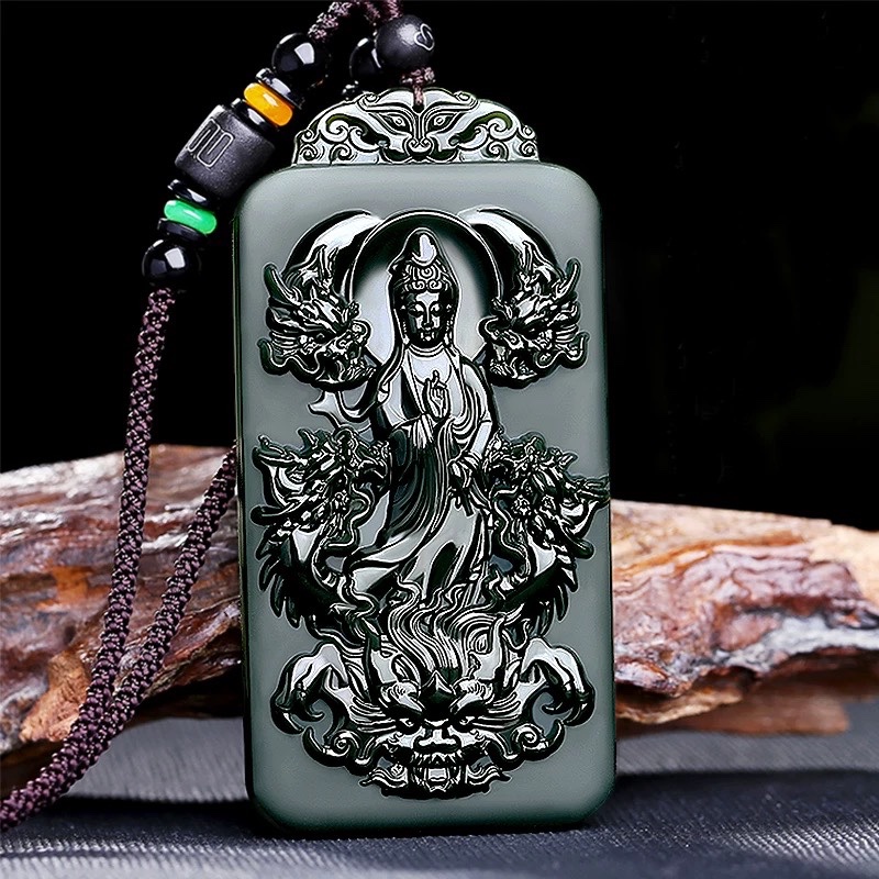 【壹壹专属】时尚精美和田玉和田墨玉观音无事牌