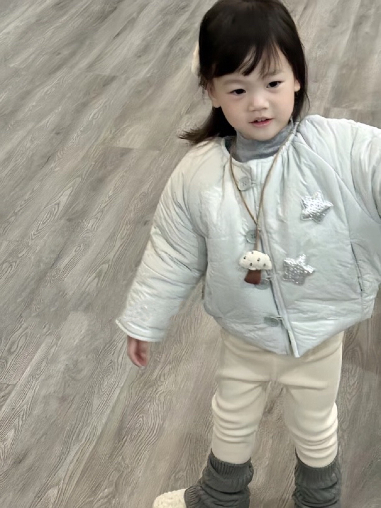 【KL】女童灰蓝色镭射亮闪闪25春薄加棉星星款洋气韩版外套