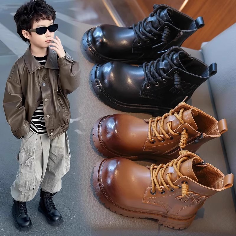 男童2025秋冬季新款休闲马丁靴女童时尚加绒皮靴儿童舒适百搭单靴