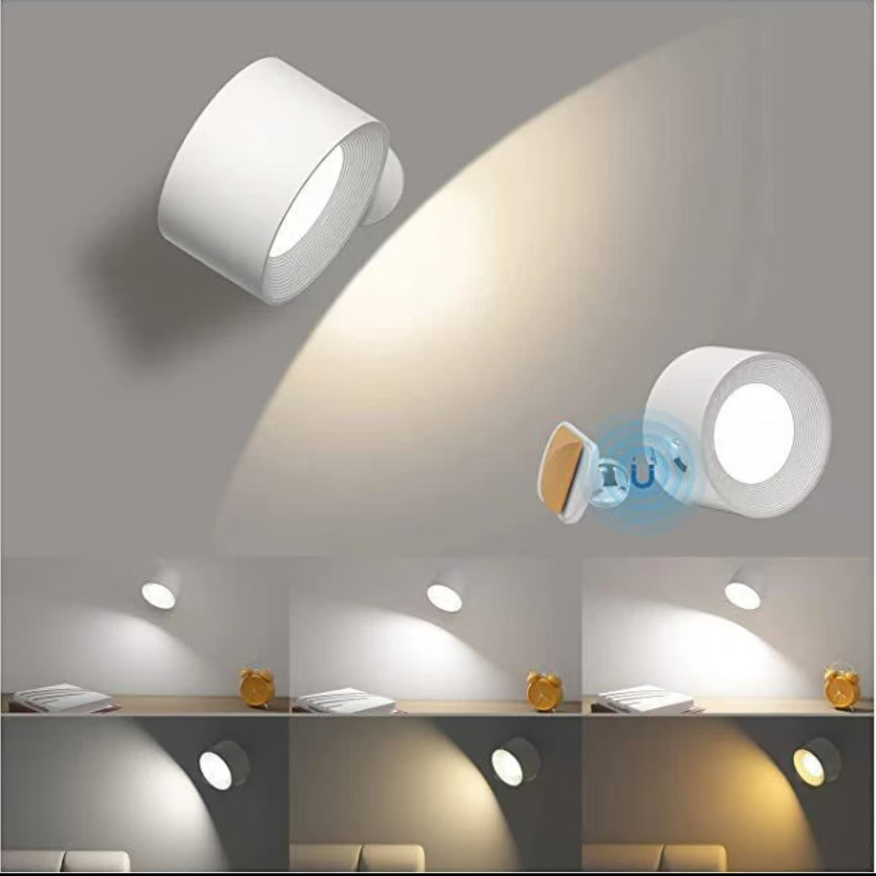 USB充电壁灯LED床头阅读书灯充电便携式触摸调节夜灯磁吸橱柜灯