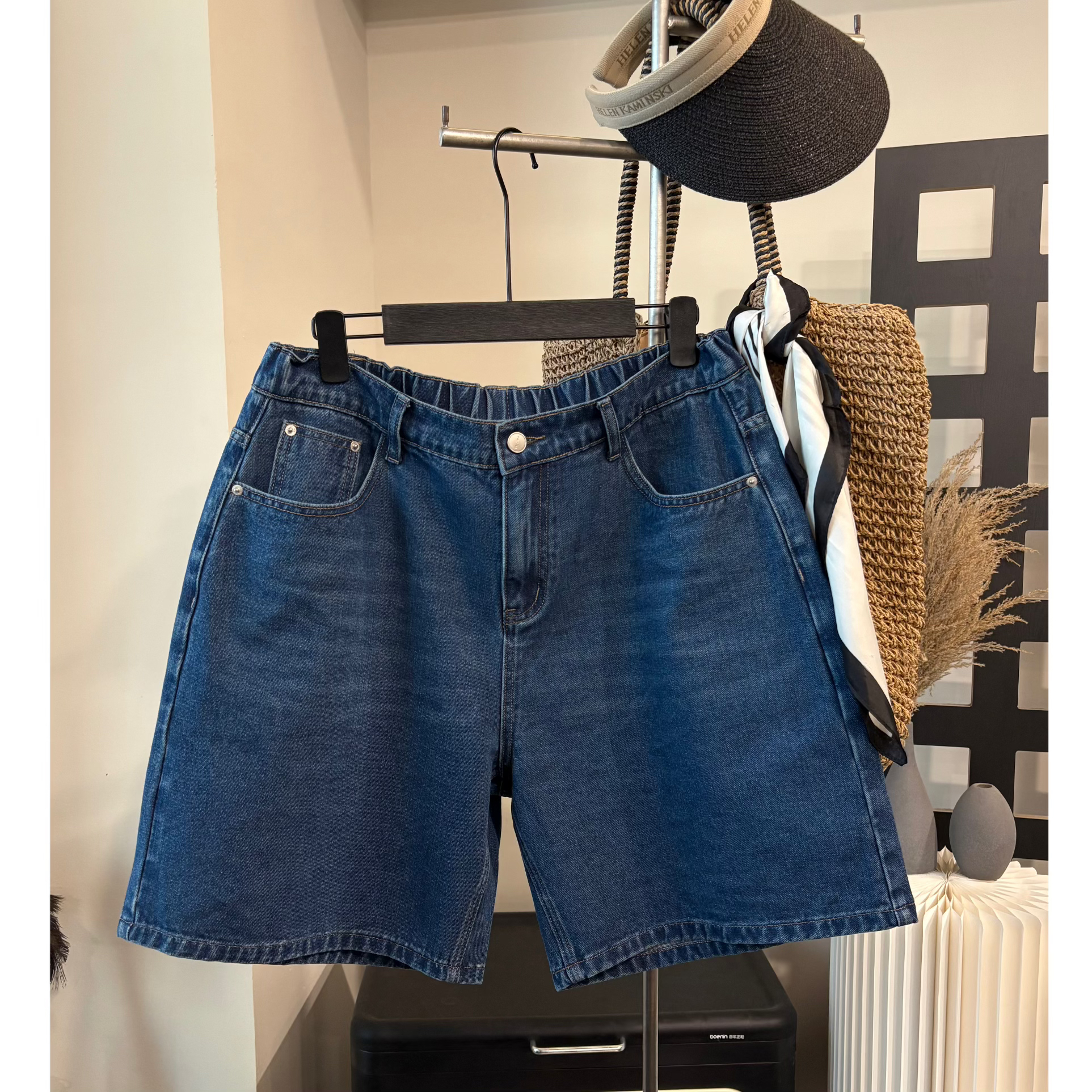 【欣哥】微胖大码 夏日“无弹”老蓝色复古五分牛