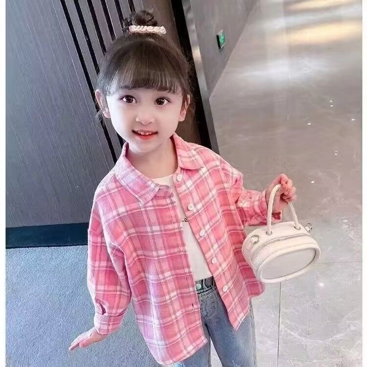 女童格子衬衫春秋2025款长袖洋气秋季宝宝中小儿童上衣春装衬衣
