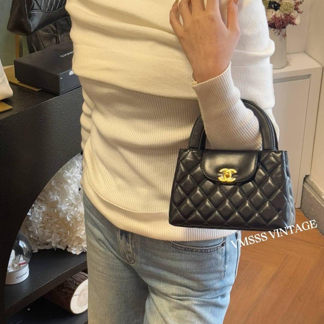99新 Chanel/香奈儿 23k大号黑色kelly油蜡皮金扣单肩包/48778ins