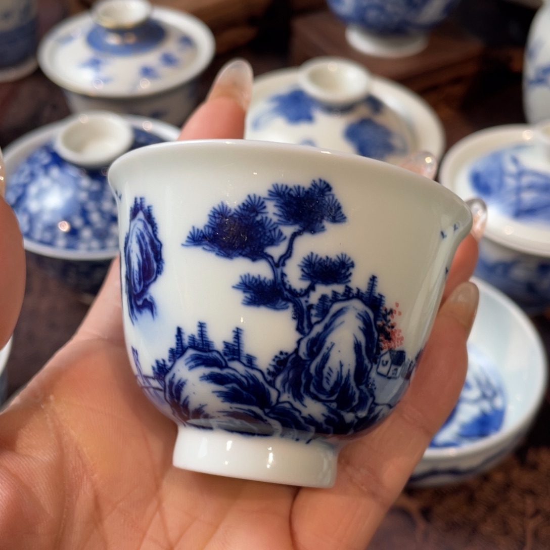 直播福利青花手工手绘山水杯