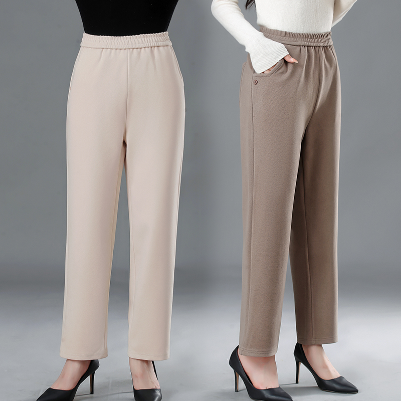 纯色中老年大码加大时尚春秋弹力百搭休闲松紧腰舒适妈妈装长裤