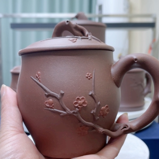 紫砂茶杯紫泥梅花杯