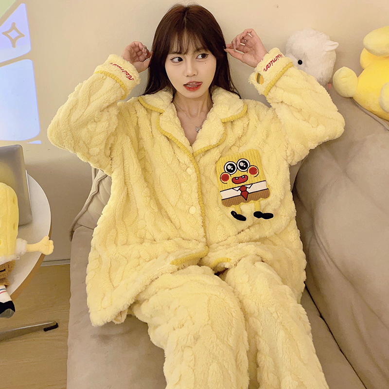 秋冬季珊瑚绒睡衣女加厚法兰绒卡通甜美可爱冬天家居服套装 2287