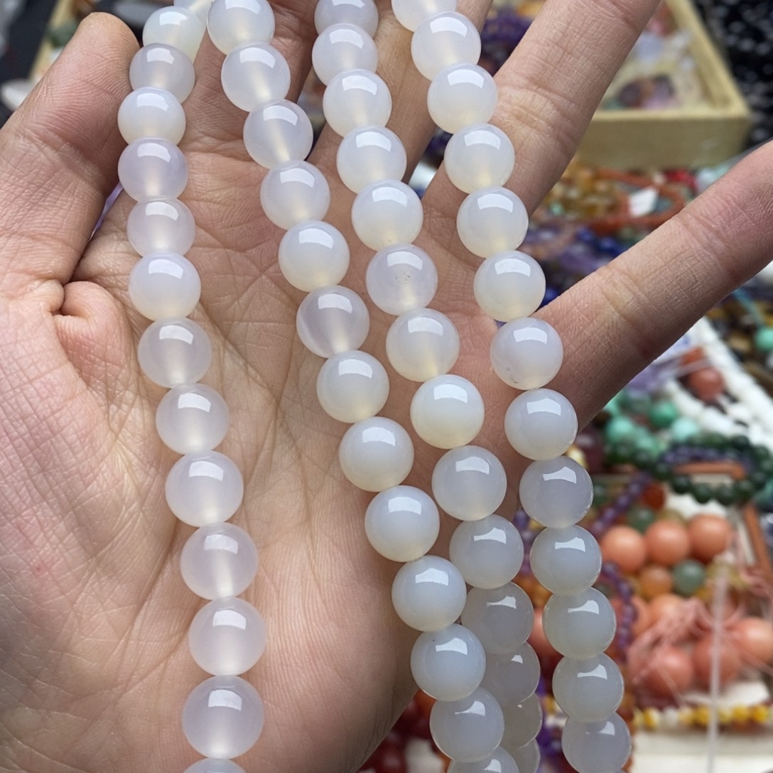 玛瑙/玉髓未镶嵌珠宝半成品一条天然10mm荔枝冻玛瑙圆珠