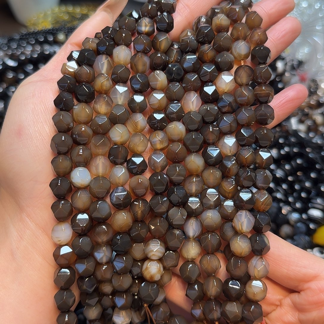 玛瑙/玉髓合金珠宝半成品10mm美拉德糖色万切面一条