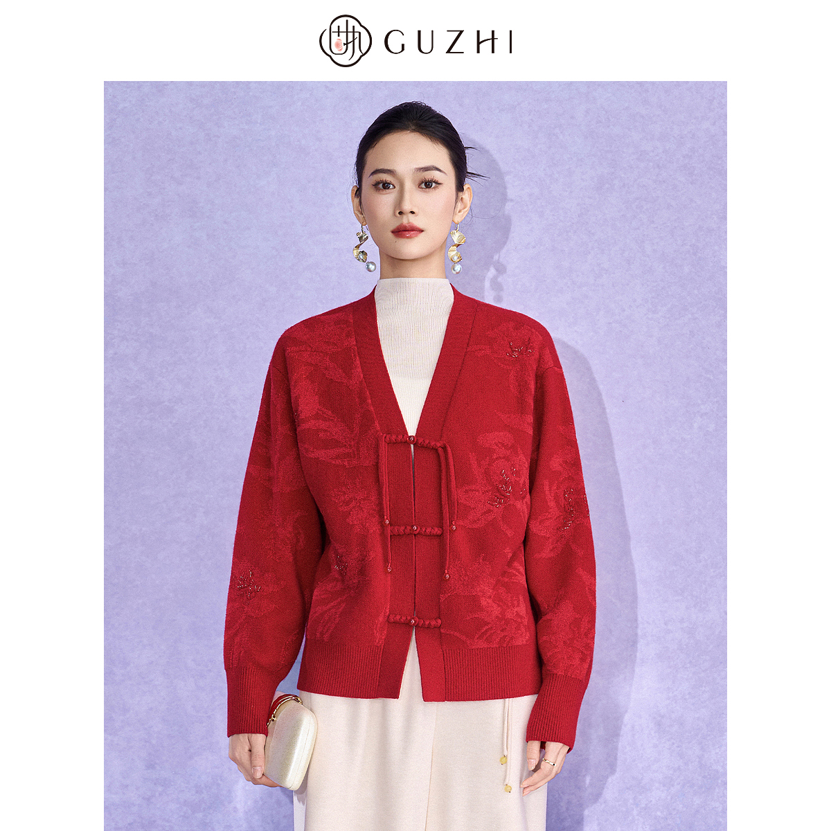 固执2025秋冬新款新中式气质单排扣盘扣短款长袖毛织外套女上装