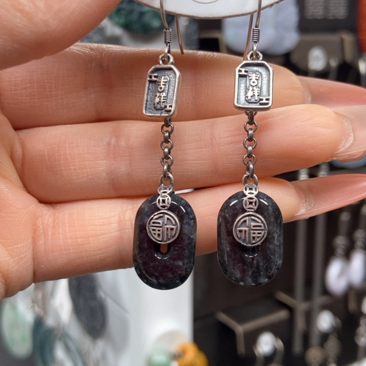 【闪购商品】翡翠耳饰银S925镶嵌耳饰