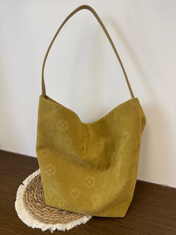 SUWAN小众款灯芯绒黄玫瑰单肩大包简约休闲百搭韩版通勤款