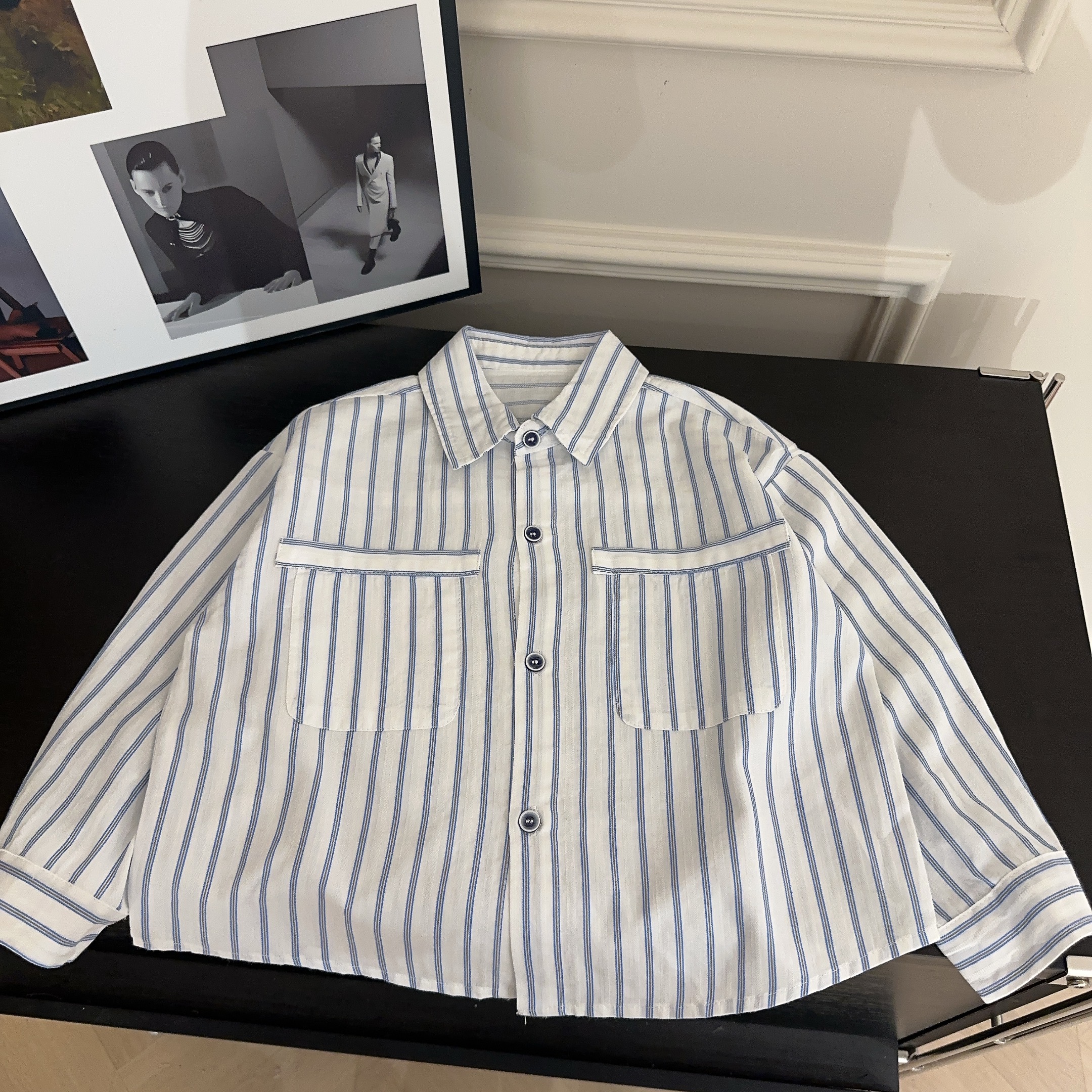 【两个小盆友】2025秋款儿童韩版休闲条纹宽松时尚百搭衬衫889673