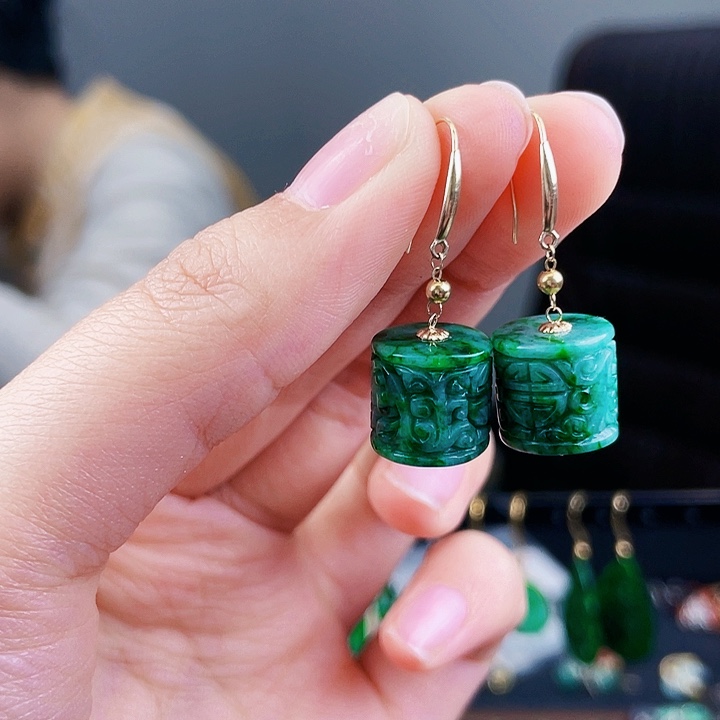 翡翠耳饰18K金镶嵌饰品