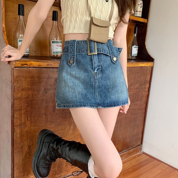 A51-100【直播专用非主图】高腰韩版百搭时尚牛仔短裤短裙