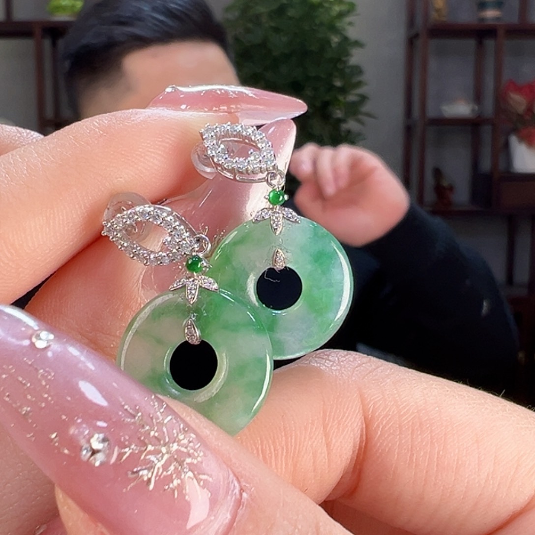 翡翠耳饰18K金镶嵌耳环