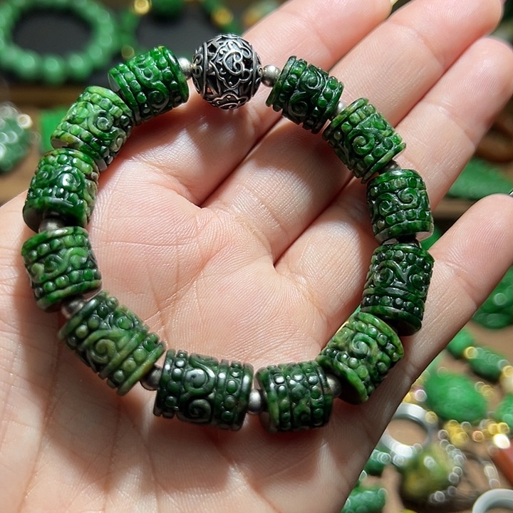 翡翠手串银S925镶嵌翡翠手串