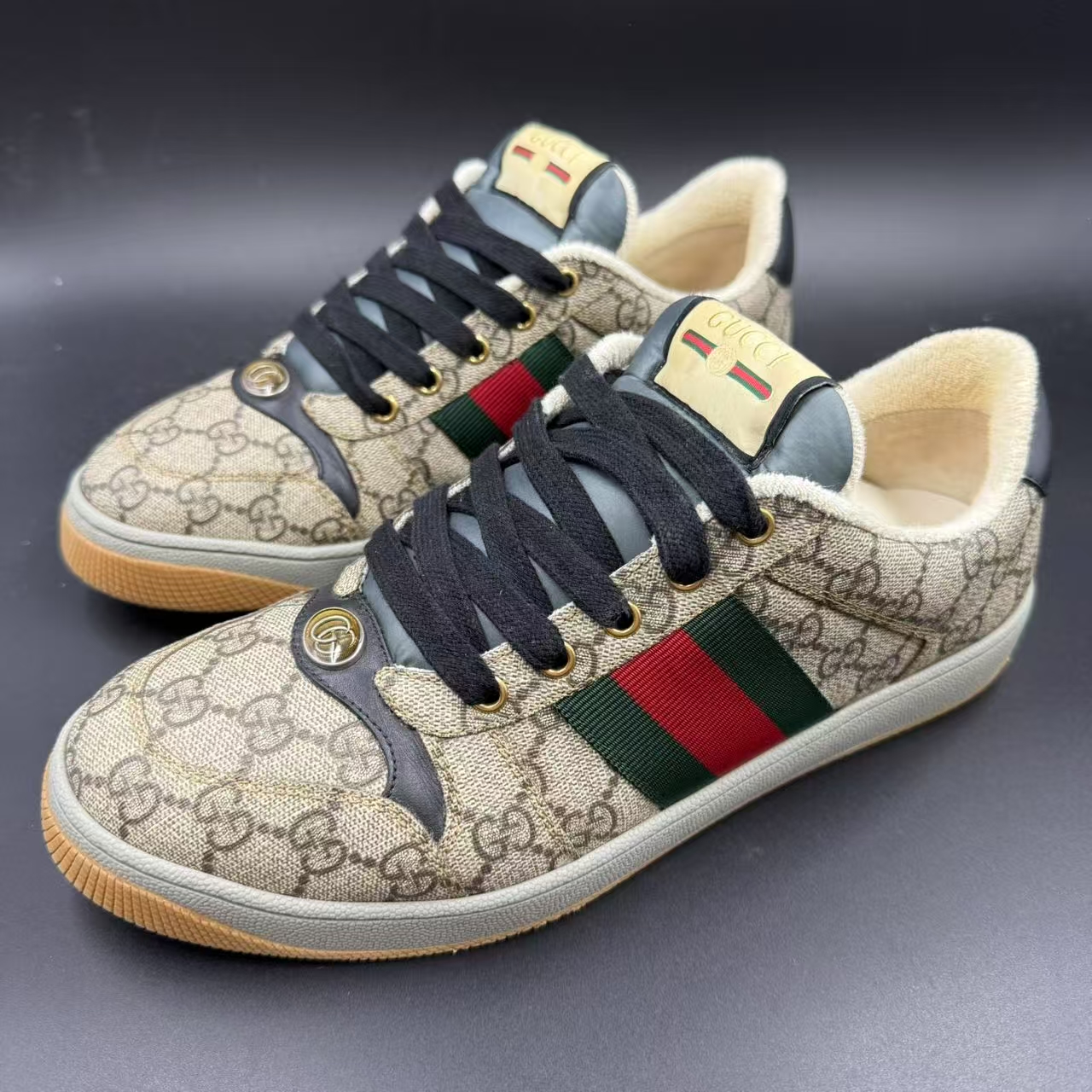 95新 GUCCI/古驰 满印双G休闲鞋时尚百搭脏脏鞋40码xh173