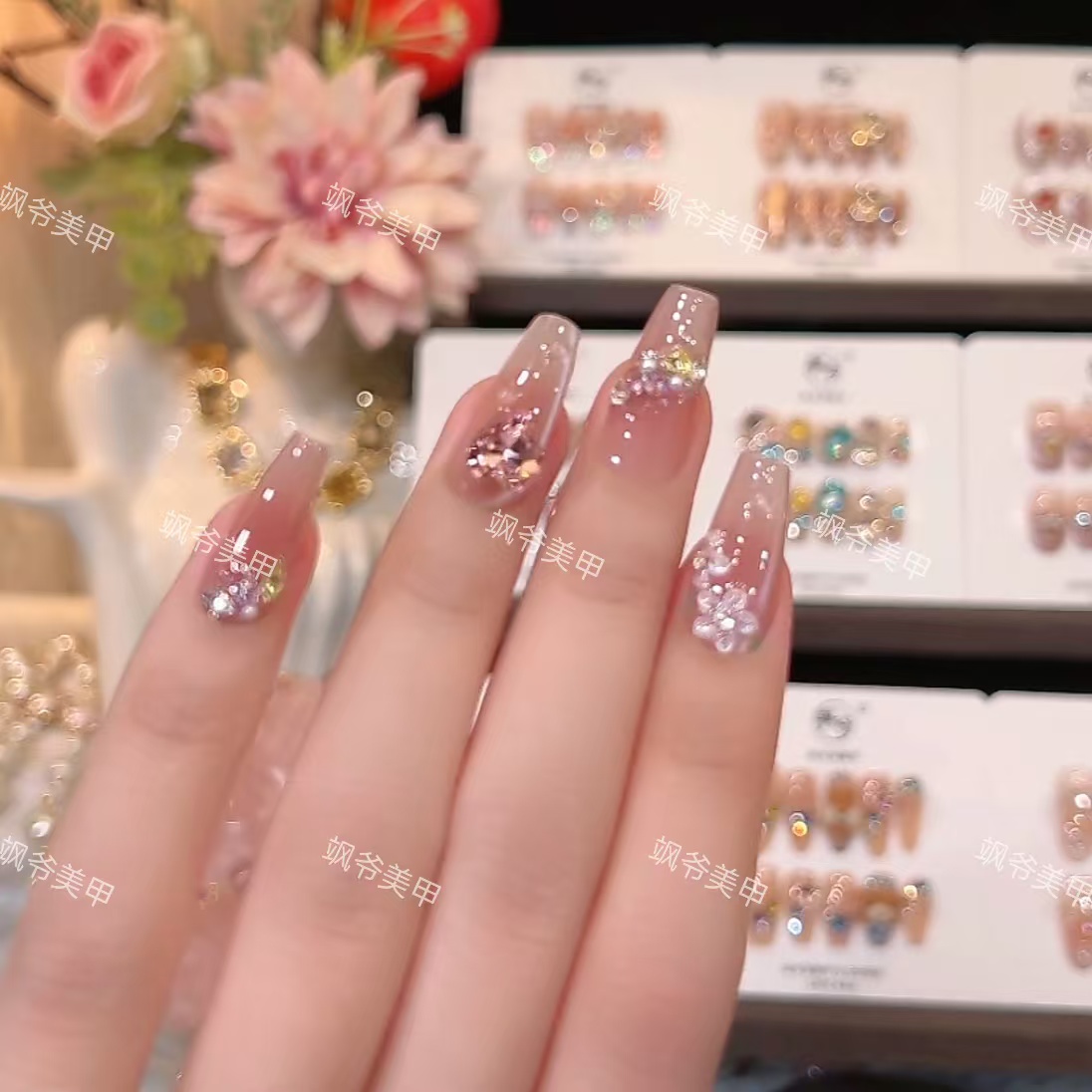 芝士桃桃-美甲店手工穿戴甲-可重复佩戴-掉钻包补-10片