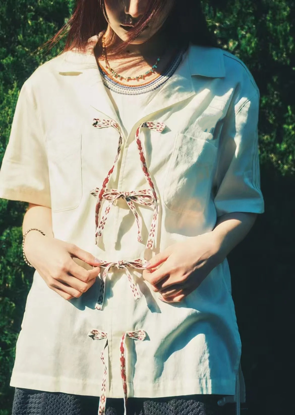 陈冠希同款联名短袖衬衫新中式复古T恤男女同款