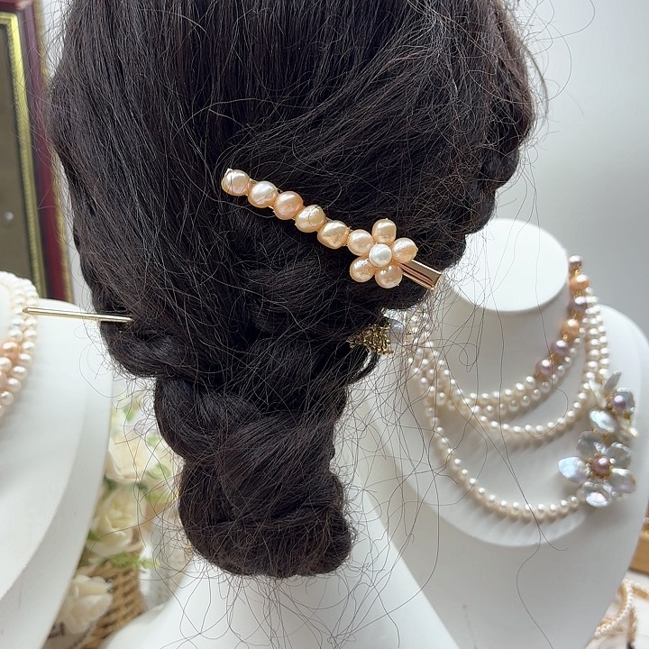淡水珍珠发饰银S925镶嵌
