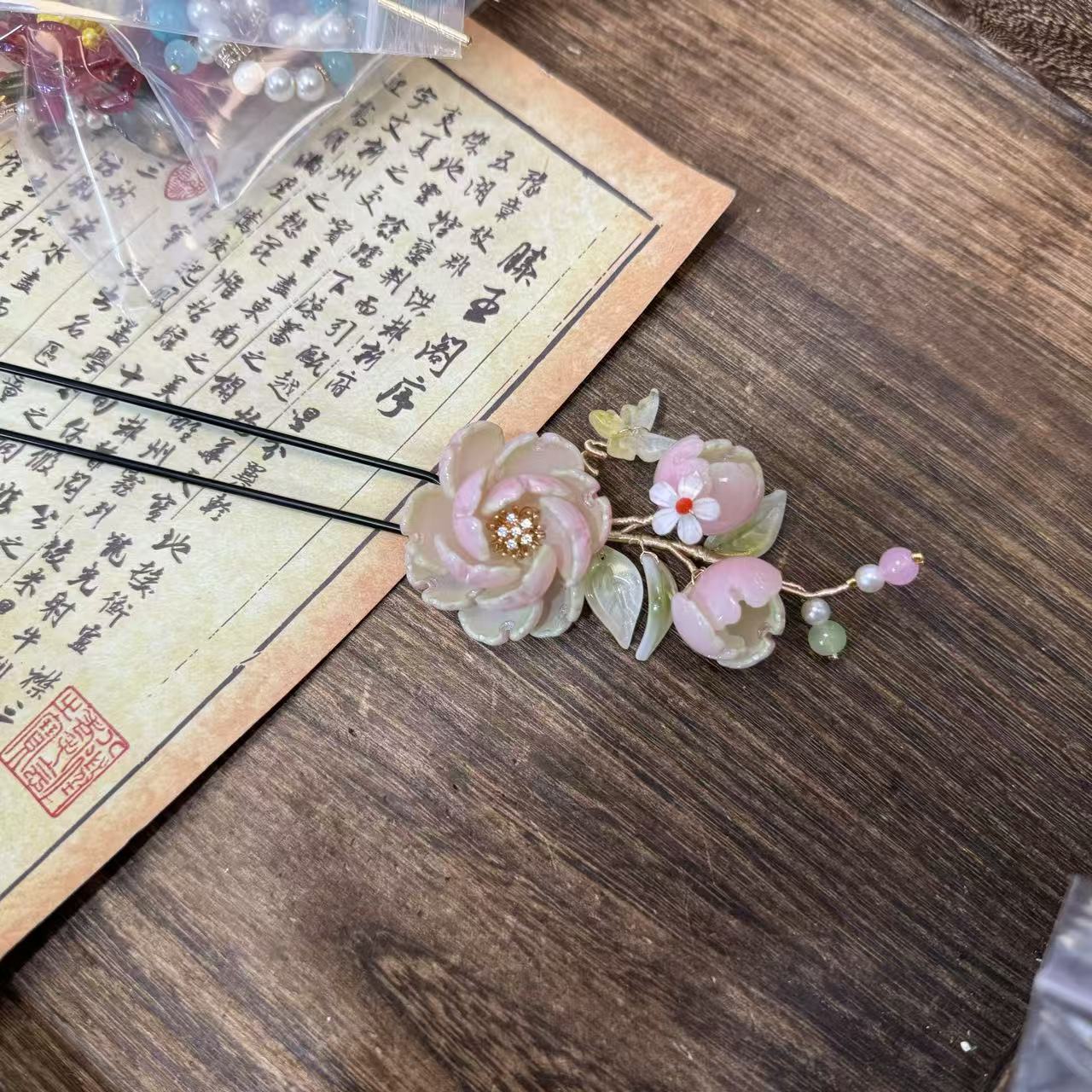 绿瓷发簪。前尘梦古风汉服配饰