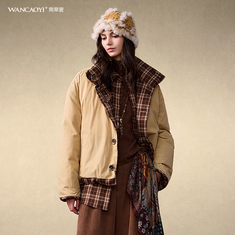 【商场同款】菀壹2025冬季格纹拼接两面穿短款Y14700551