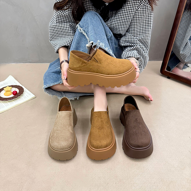 复古厚底一脚蹬勃肯鞋女2025新款秋季小个子增高两穿百搭乐福单鞋