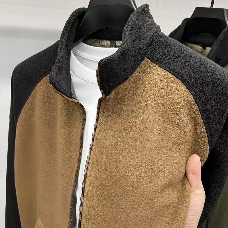 Q06男女同款秋冬季澳粒绒双袖型线百搭休闲拉链外套卫衣