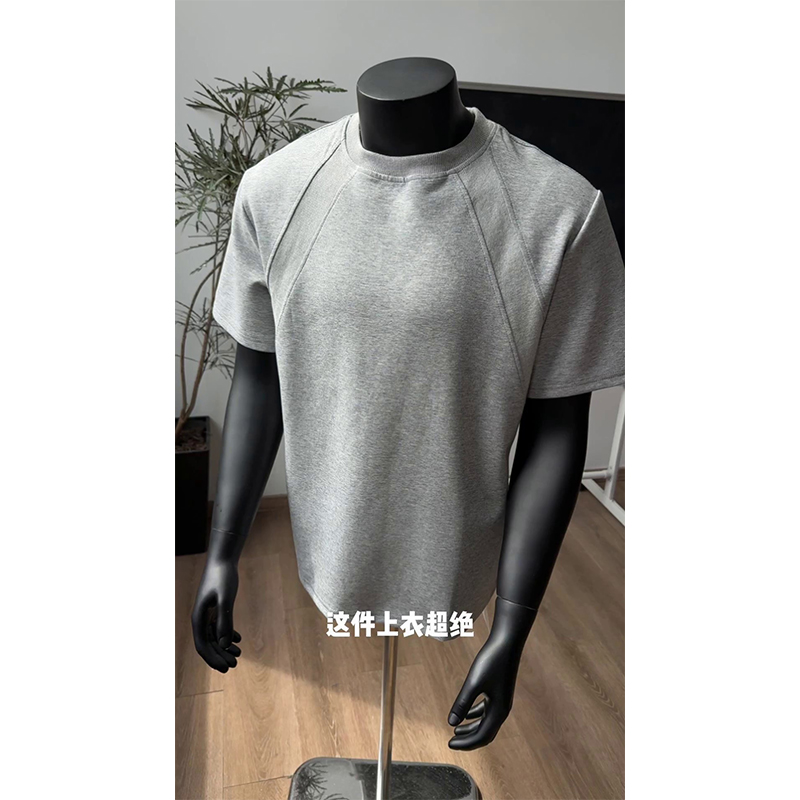 美式硬汉风重磅短袖t恤男生夏季运动拼接款潮流修身正肩半袖体恤
