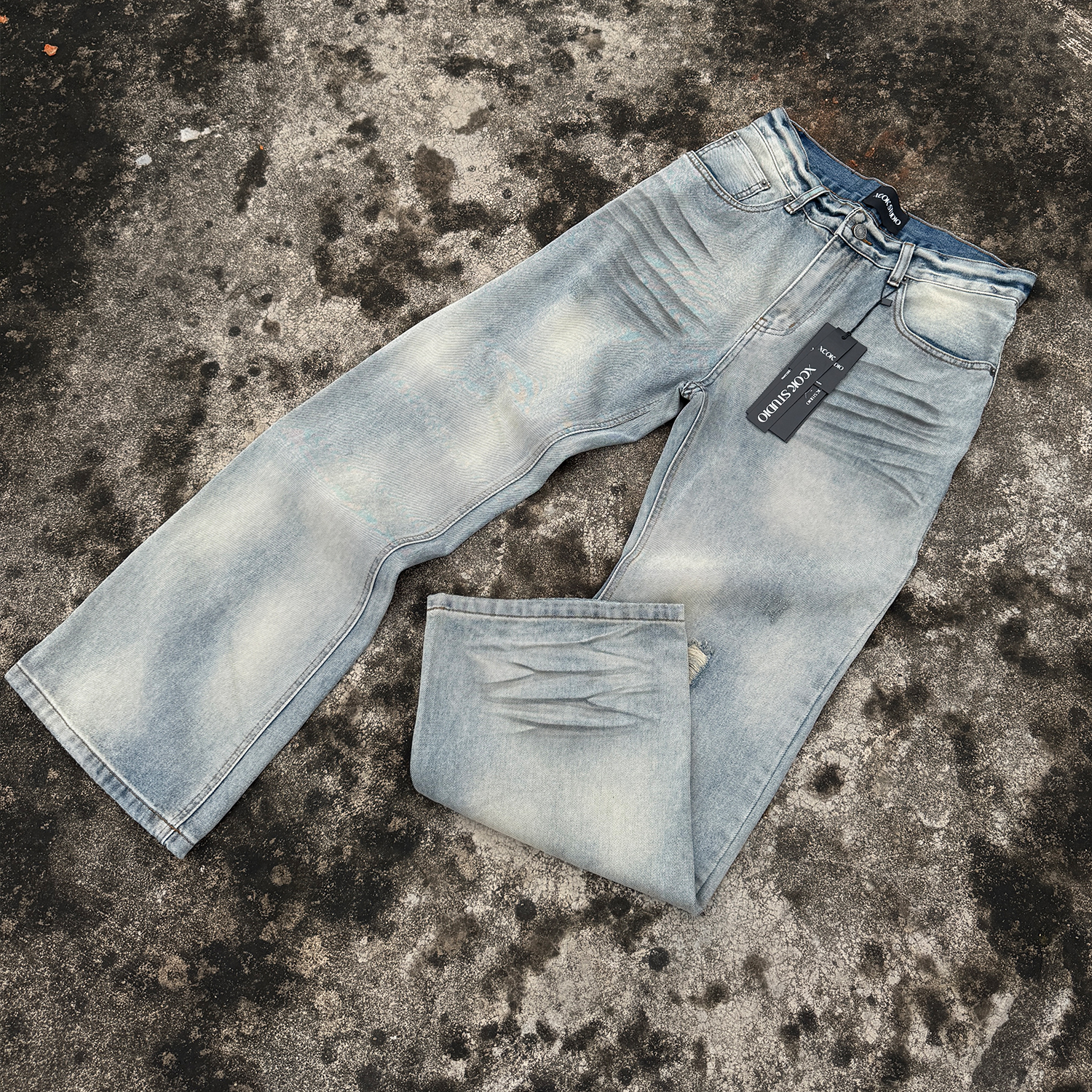 小柯XCOK "1981M"弯刀微喇牛仔裤13盎司水洗做旧复古休闲直筒长裤
