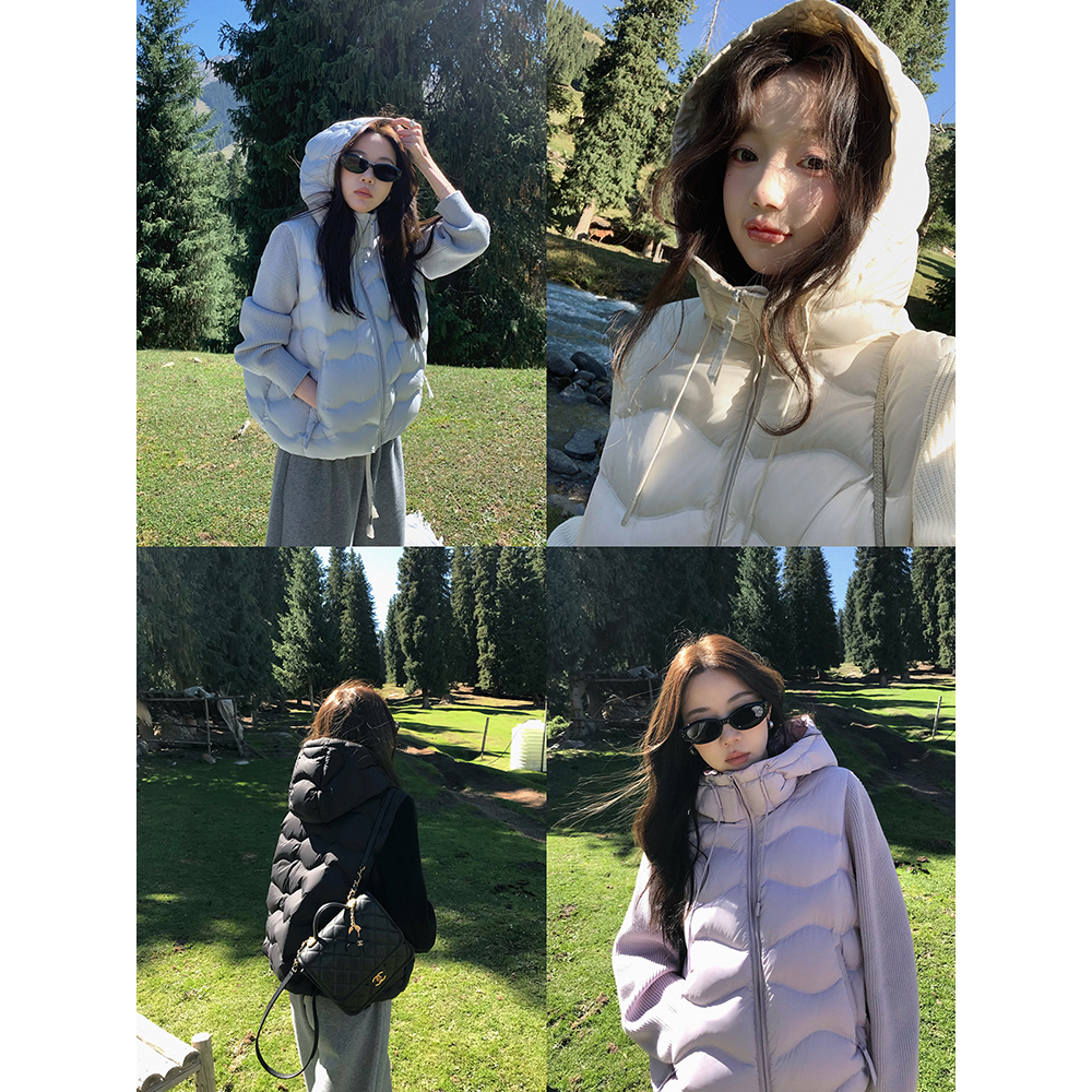 张贝贝 压胶直冲90白鸭绒 针织拼接户外轻羽绒