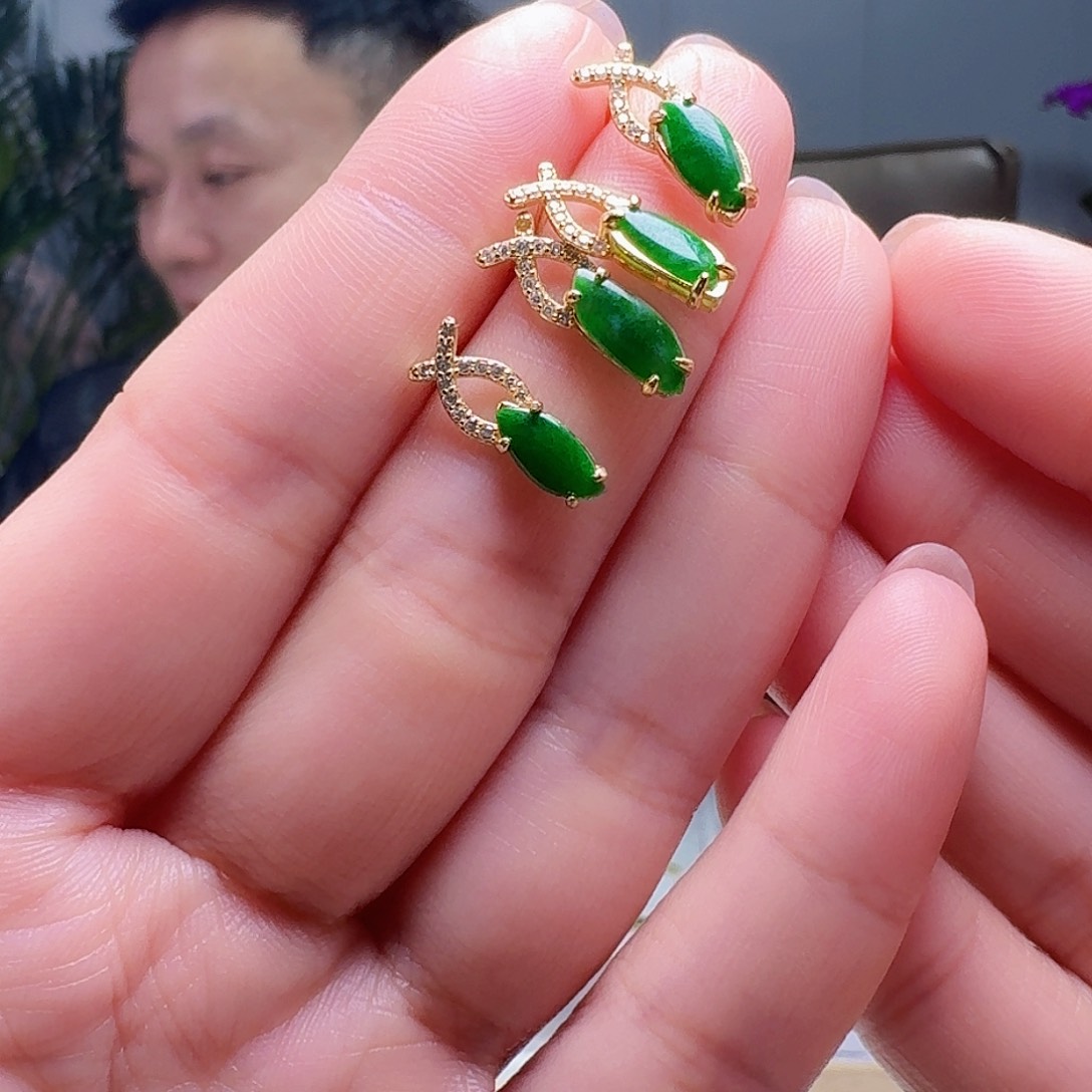 翡翠银S925镶嵌耳饰多样性发货其一