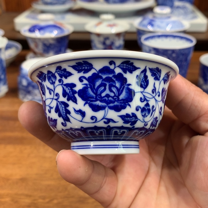 柴窑青花山茶花主人杯