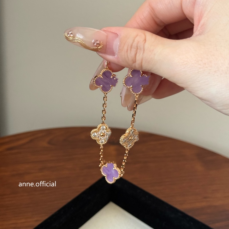 铜合金手链 紫色五花四叶草镶锆拼接精致手链 【S249】