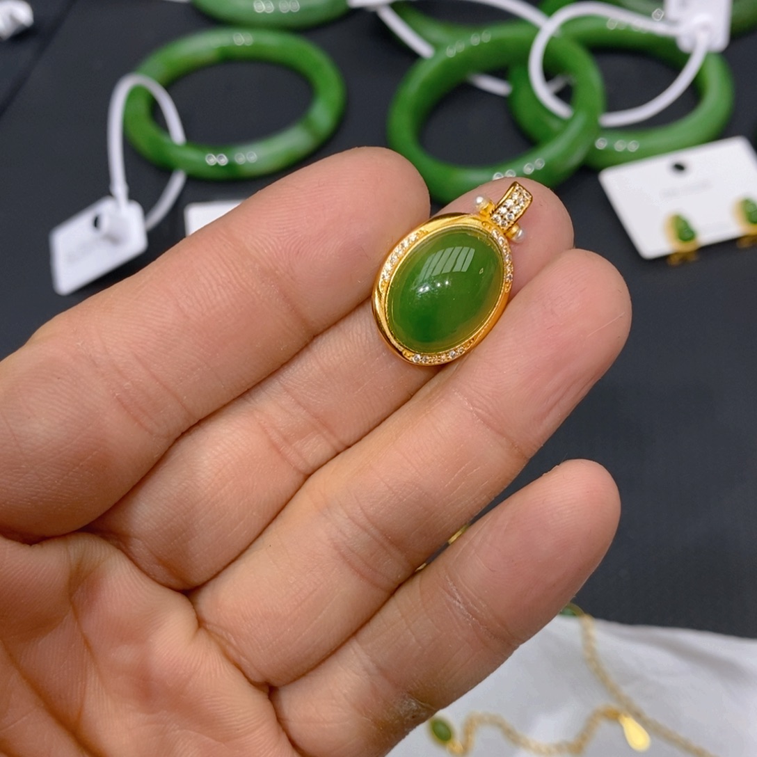 和田玉（碧玉）手链银S925镀金镶嵌
