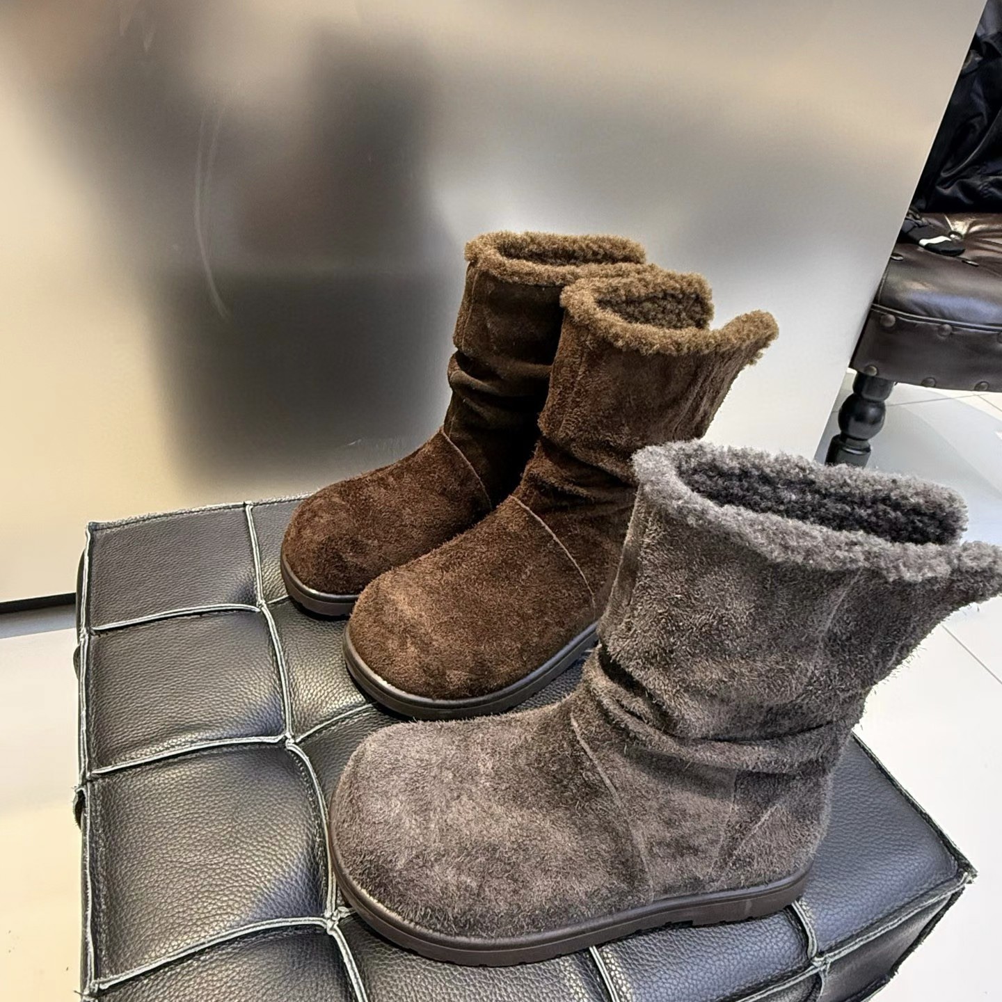 8688两穿可翻折雪地靴女款新款冬季加绒保暖堆堆靴绒面毛毛中筒靴