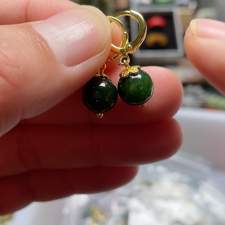 和田玉耳饰14K金镶嵌