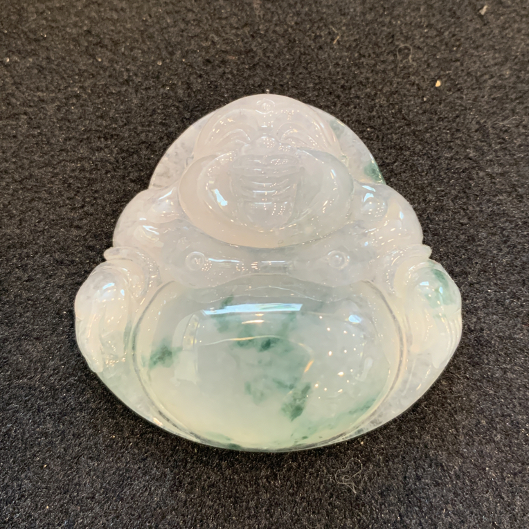 精品A货天然缅甸冰种飘花翡翠佛公吊坠