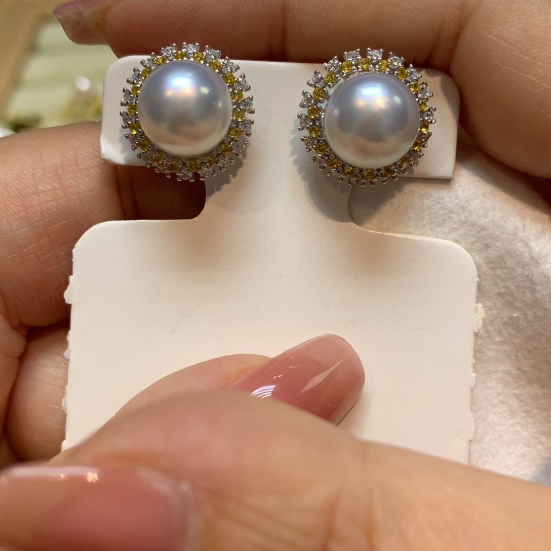 海水珍珠耳饰银S925镶嵌