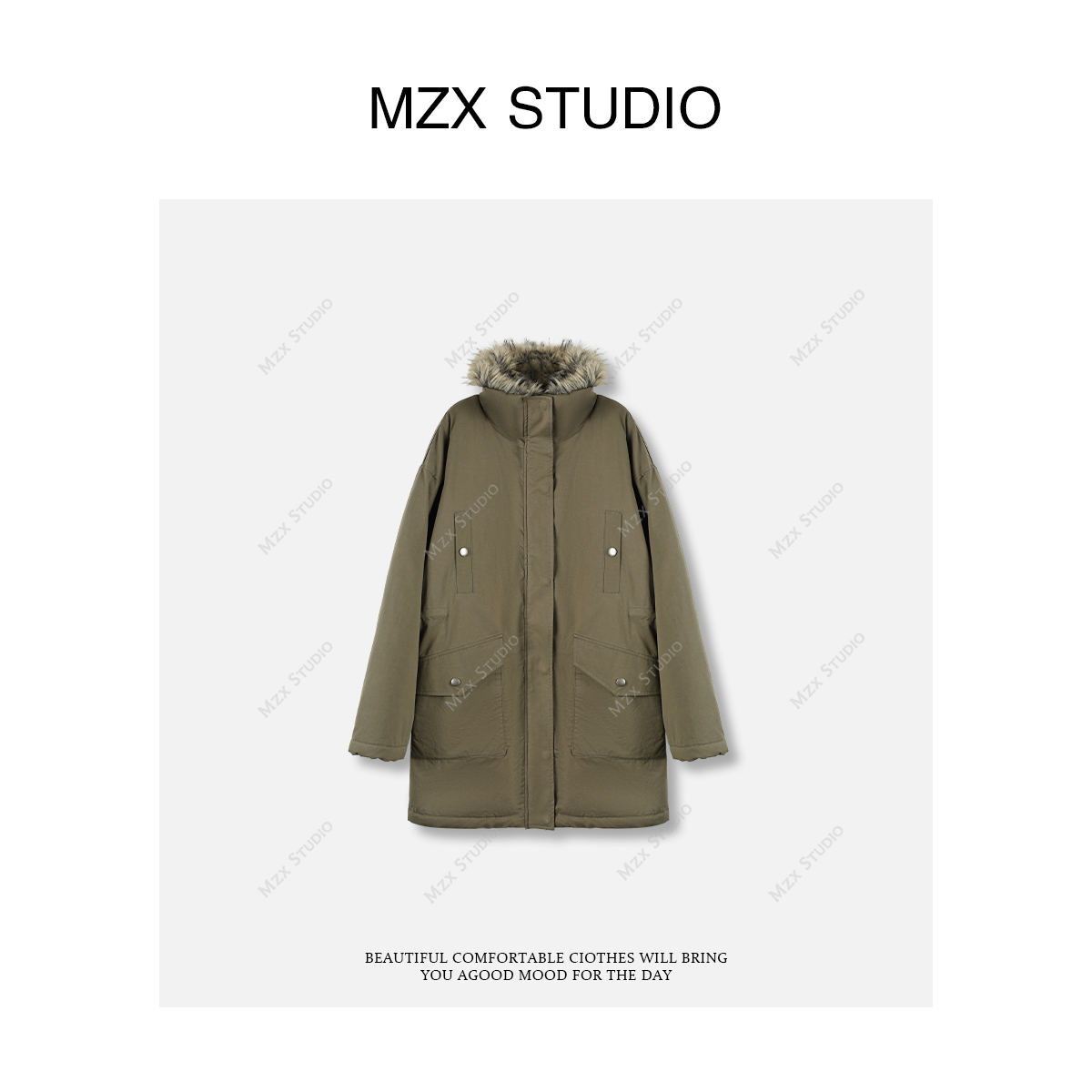【MZX STUDIO】“工装风仿皮草雪山派克服”全棉中长款外套WT11315-C