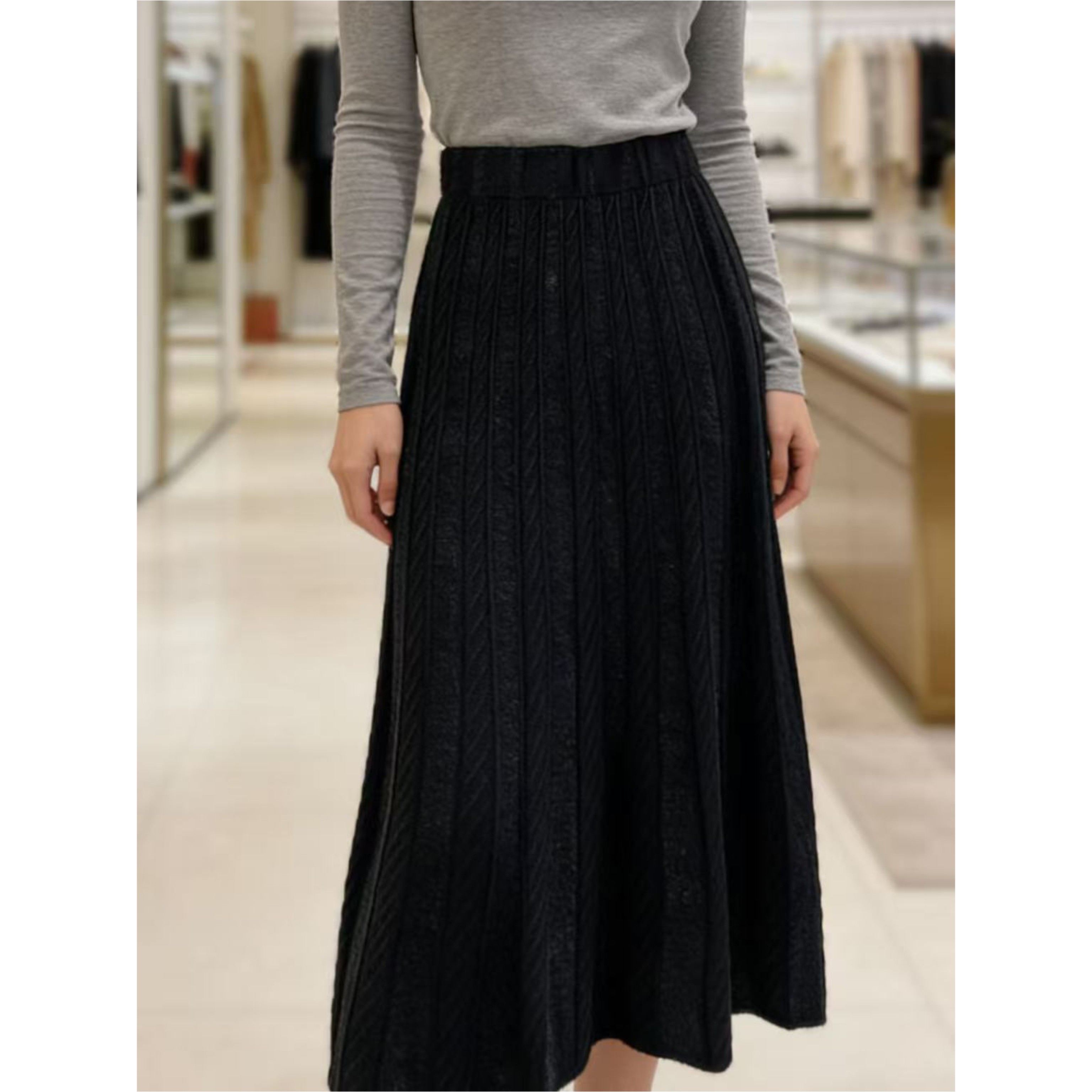 腰66-120长88小众拉毛条纹拼接绞花显贵百搭半身裙 4686